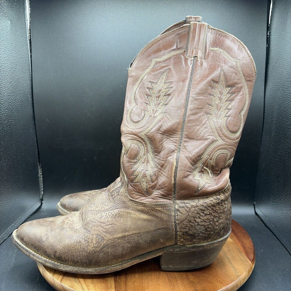 Abilene 6714 Mens Size 11 Cowboy Boots Vtg D Two Tone Exotic Rough Rugged